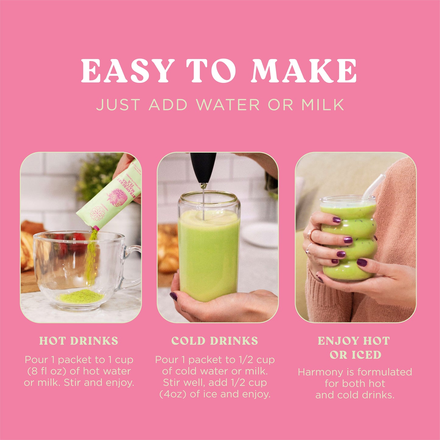 Harmony Matcha Strawberry – Premium Shade-Grown Japanese Matcha, Sweetened with Organic Sugar (20 Servings)