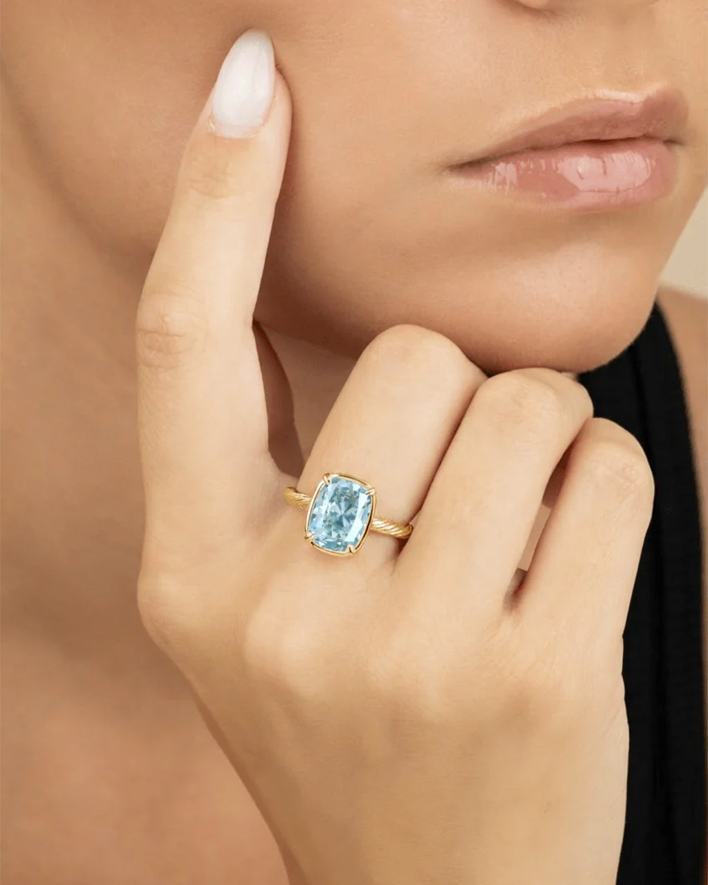 Sterling Silver Mini Aquamarine Elongated Cushion Ring